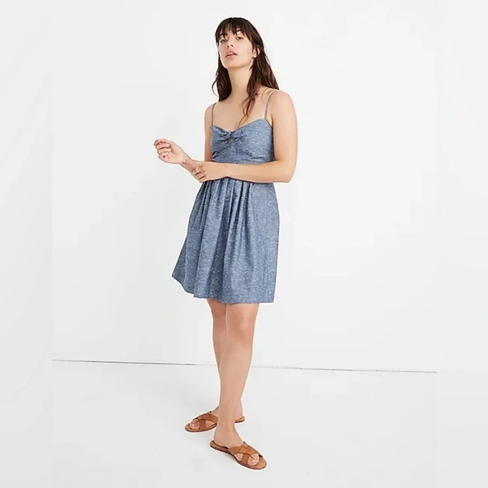 Madewell Blue Chambray Tie Front cutout cami sleeveless front tie dress size 0 - Picture 2 of 11